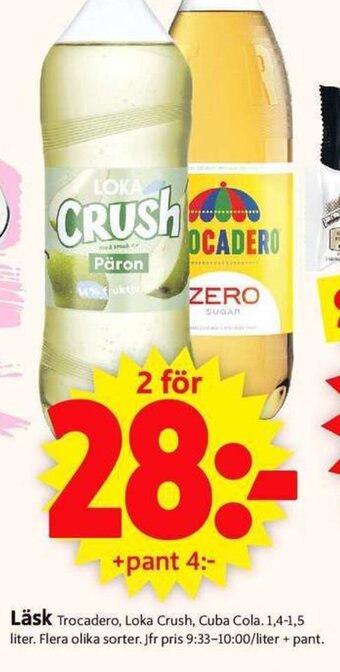 ICA Supermarket Läsk Trocadero, Loka Crush, Cuba Cola. 1,4-1,5 liter. erbjuda
