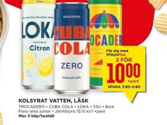 Willys Hemma KOLSYRAT VATTEN, LÄSK erbjuda