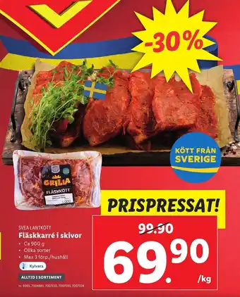 Lidl SVEA LANTKÖTT Fläskkarré i skivor erbjuda