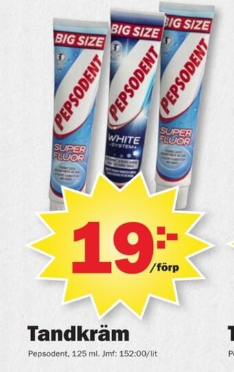 Pekås Pepsodent tandkräm erbjuda