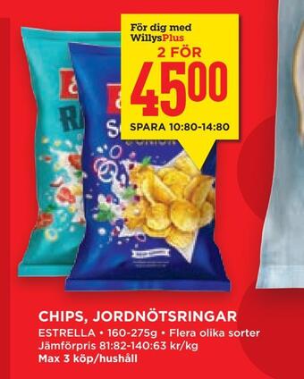Willys Hemma Chips, jordnötsringar erbjuda