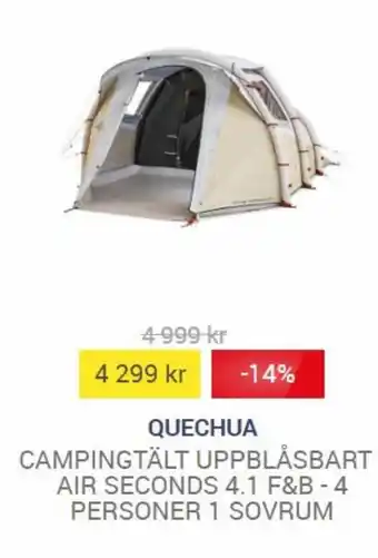 CAMPINGTÄLT UPPBLÅSBART-AIR SECONDS 4.1 F&B - 4 PERSONER 1 SOVRUM