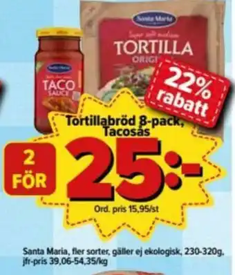 Östenssons Santa Maria Tortillabröd 8-pack, Tacosas 230-320g erbjuda
