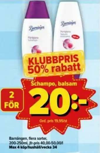 Östenssons Barnängen Schampo, balsam 200-250ml erbjuda