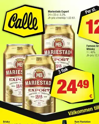 Calle Mariestads Export Öl erbjuda