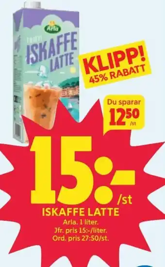 Ica Hajen Lagpris ISKAFFE LATTE Arla. 1 liter. erbjuda