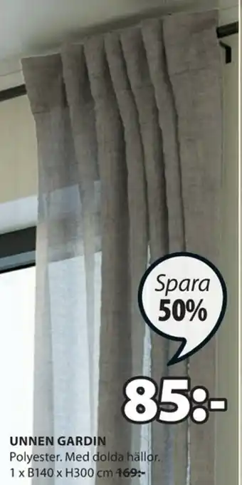 JYSK Unnen Gardin 1x140x300cm erbjuda