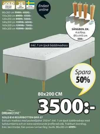Dreamzone Gold B10 Resårbotten Grå-27 80x200cm