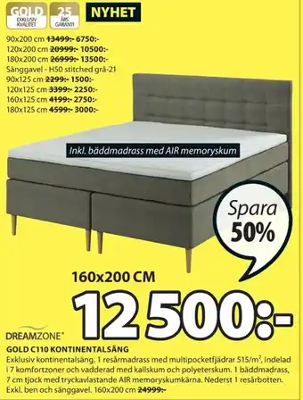 JYSK Dreamzone Gold C110 Kontinentalsäng 160x200cm erbjuda