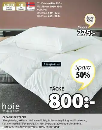 JYSK høie Clean Fibertäcke 150x210cm erbjuda