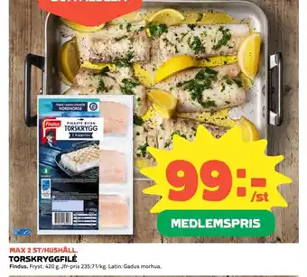 Coop MAX 2 ST/HUSHÅLL. TORSKRYGGFILÉ Findus. erbjuda