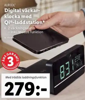 Lidl AURIOL Digital väckar- klocka med Qi-laddstation* erbjuda