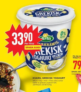 Willys Hemma Kvarg, grekisk yoghurt erbjuda