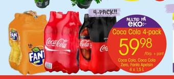 EKO Coca cola, coca cola zero, fanta apelsin 4 x 1,5 l erbjuda