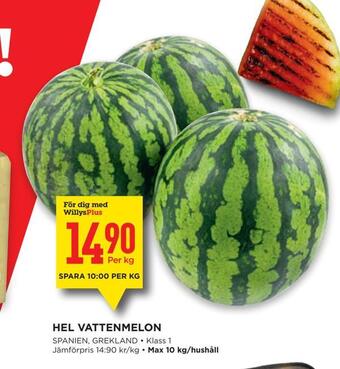 Willys Hel vattenmelon erbjuda