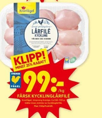 ICA Kvantum FÄRSK KYCKLINGLÅRFILÉ Kronfagel erbjuda