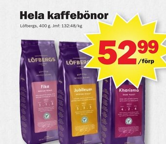 Pekås Hela kaffebönor Löfbergs, 400 g erbjuda