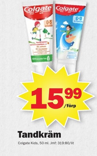 Pekås Tandkräm Colgate Kids, 50 ml. erbjuda