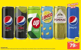 Coop Extra Hel platta läsk Pepsi/Zingo/7up/Pommac erbjuda