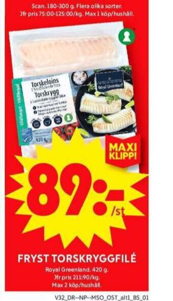 ICA Maxi Royal greenland torskfilé erbjuda