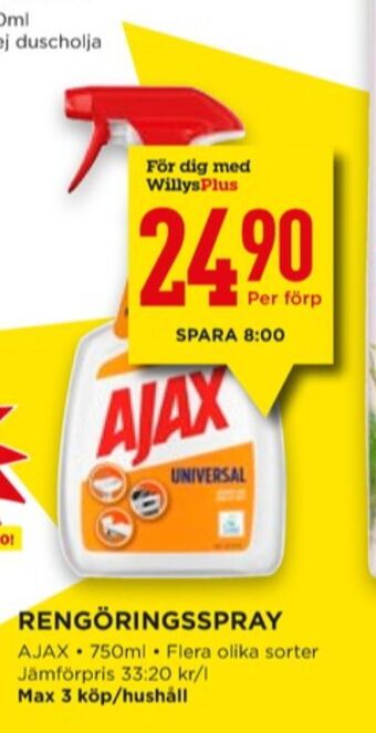 Willys Ajax rengöringsmedel erbjuda