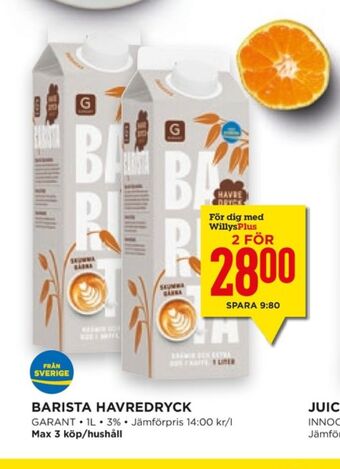 Willys Hemma Barista havredryck erbjuda