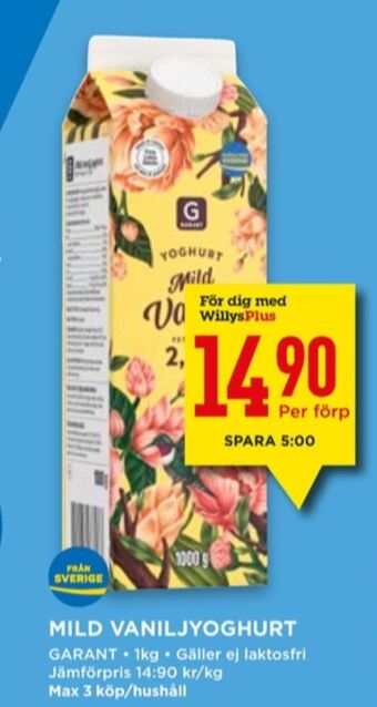 Willys Garant yoghurt erbjuda