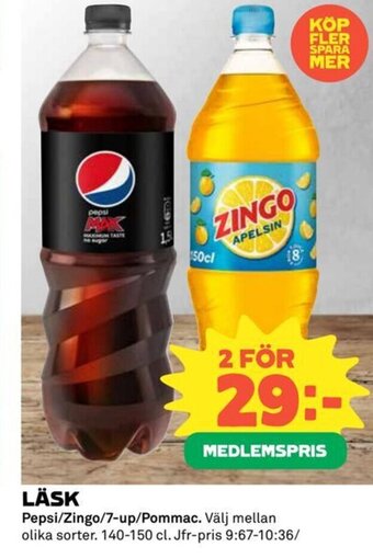 Coop LÄSK Pepsi/Zingo/7-up/Pommac erbjuda