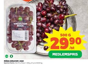 Coop Extra Röda druvor i ask erbjuda