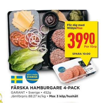 Willys Hemma Färska hamburgare 4-pack erbjuda