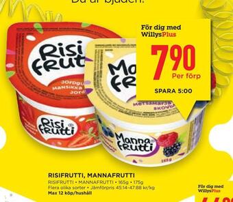Willys Hemma Risifrutti, mannafrutti erbjuda