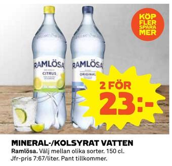 Coop Mineral-/kolsyrat vatten erbjuda