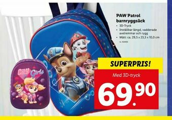 Lidl PAW Patrol barnryggsäck erbjuda