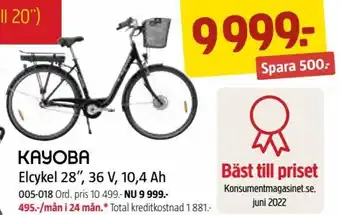 Jula KAYOBA Elcykel 28", 36 V, 10,4 Ah erbjuda