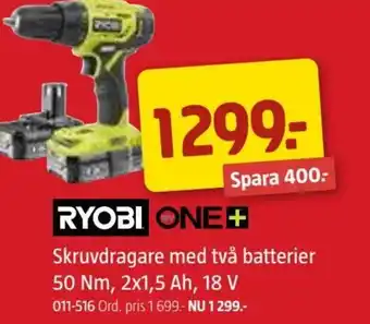 Jula RYOBI ONE+ Skruvdragare med två batterier 50 Nm, 2x1,5 Ah, 18 V erbjuda