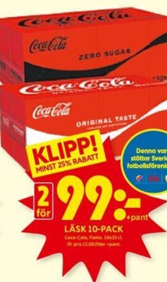 ICA Kvantum LÄSK 10-PACK Coca-Cola, Fanta, 10x33 cl, erbjuda