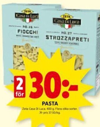 ICA Kvantum PASTA Zeta Casa Di Luca 400 g erbjuda