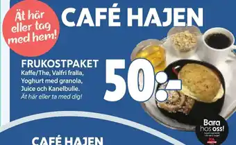 Ica Hajen Lagpris FRUKOSTPAKET Kaffe/The, Valfri fralla, Yoghurt med granola, Juice och Kanelbulle. Ät här eller ta med dig! erbjuda