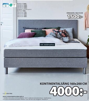 JYSK BASIC C5 KONTINENTALSÄNG GRÅ-22 erbjuda