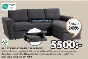 JYSK VEJLBY BÄDDSOFFA MED SCHÄSLONG erbjuda