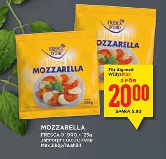 Willys Mozzarella erbjuda