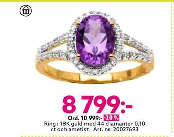 Albrekts Guld Ring i 18k guld med 44 diamanter 0,10 ct och ametist erbjuda