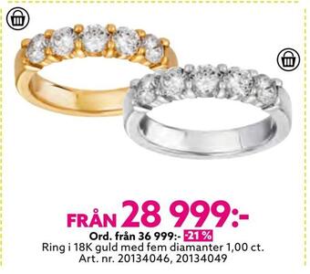 Albrekts Guld Ring i 18k guld med fem diamanter 1,00 ct erbjuda