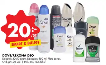 ÖoB Dove/Rexona Deo 40-50 gram/150ml erbjuda