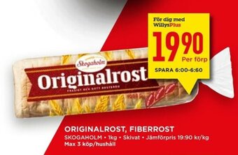 Willys Skogaholm Originalrost, Fiberrost 1kg erbjuda