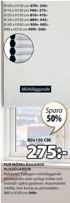 JYSK Fur mörkläggande plisségardin erbjuda