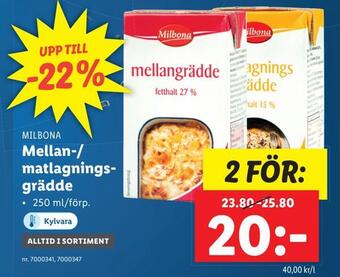 Lidl Mellan-/ matlagningsgrädde erbjuda