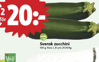 ICA Nära Svensk zucchini 400 g. Klass 1. Jfr pris 25:00/kg. erbjuda