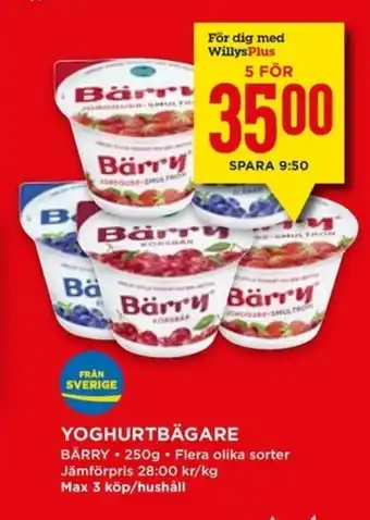 Willys Bärry Yoghurtbägare 250g erbjuda