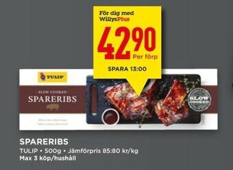 Willys Tulip Spareribs 500g erbjuda